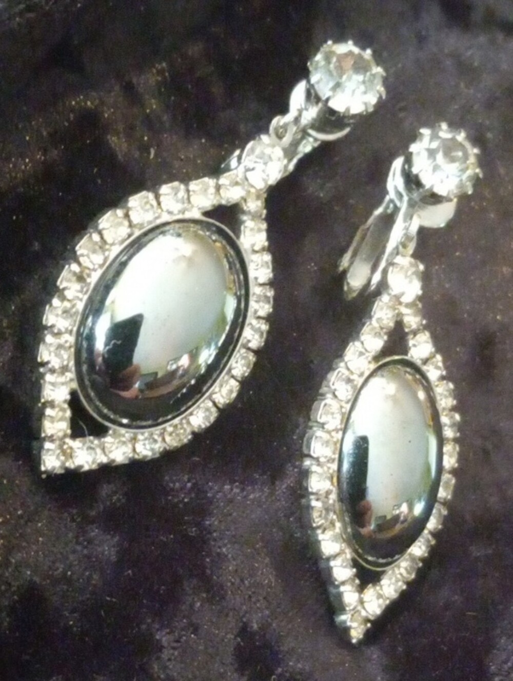 Vintage Silver Mirrored Crystal Drop Earrings